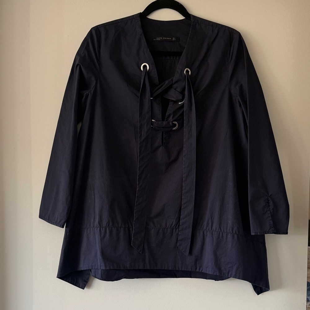 Zara Navy Lace-Up Front shirt